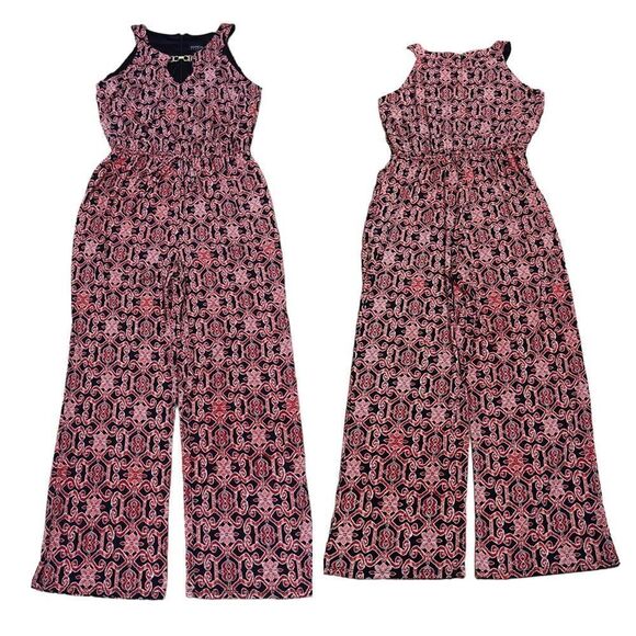 ENFOCUS Studio Red Black Print Sleeveless Jumpsuit Size 10 - Picture 1 of 16